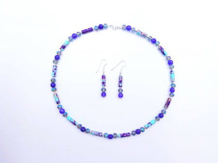 Set colier si cercei cu jad mov, jasp imperial  si cristale [1]