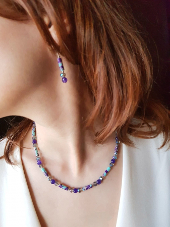 Set colier si cercei cu jad mov, jasp imperial  si cristale [2]