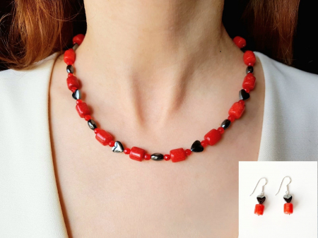 Seturi Handmade - Colier si cercei - Set colier si cercei cu jad rosu si hematit