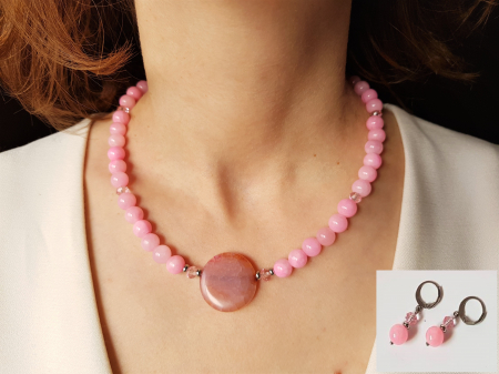 Seturi Handmade - Colier si cercei - Set colier si cercei cu jad roz