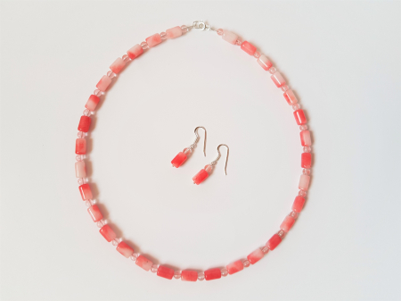 Set colier si cercei cu jad si cuart cherry [5]