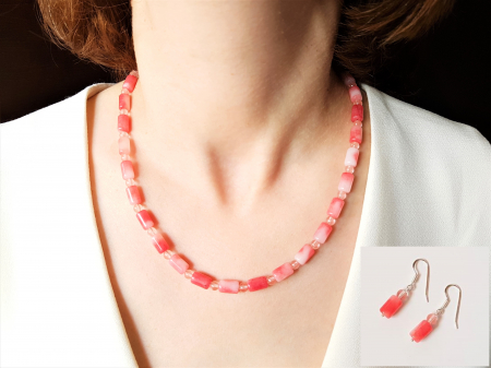 Seturi Handmade - Colier si cercei - Set colier si cercei cu jad si cuart cherry