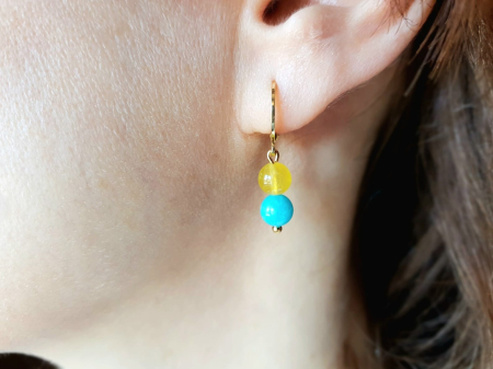 Set colier si cercei cu jad turcoaz si agat galben, pandantiv email [6]