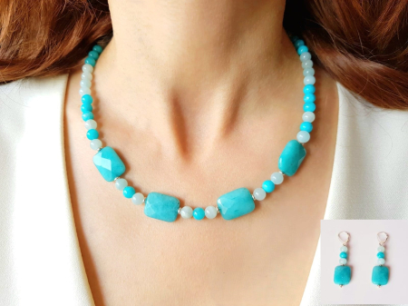 Seturi Handmade - Colier si cercei - Set colier si cercei cu jad turcoaz si jad bleu
