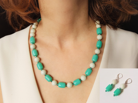 Seturi Handmade - Colier si cercei - Set colier si cercei cu jad turcoaz tuburi