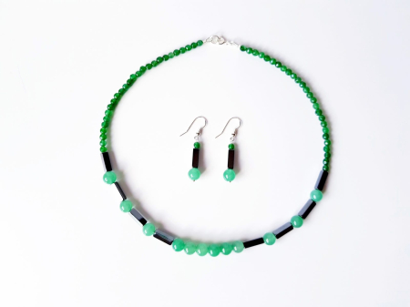 Set colier si cercei cu jad verde, agat si hematit [4]