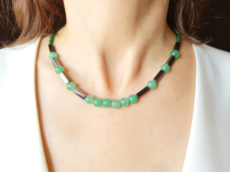 Set colier si cercei cu jad verde, agat si hematit [5]
