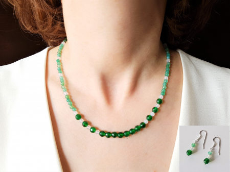 Seturi Handmade - Colier si cercei - Set colier si cercei cu jad verde si agate albe