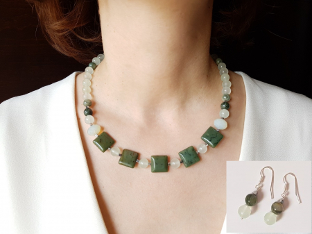 Seturi Handmade - Colier si cercei - Set colier si cercei cu jad vernil, jasp verde si hematite