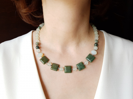 Set colier si cercei cu jad vernil, jasp verde si hematite [8]