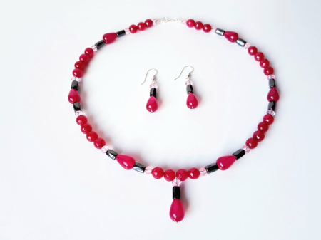 Set colier si cercei cu jad visiniu, agat visiniu si hematit [6]