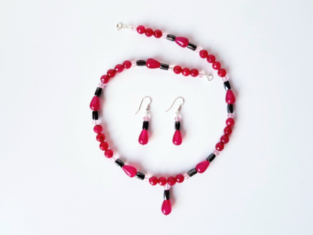 Set colier si cercei cu jad visiniu, agat visiniu si hematit [3]