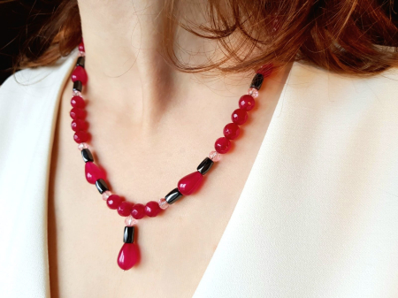 Set colier si cercei cu jad visiniu, agat visiniu si hematit [9]