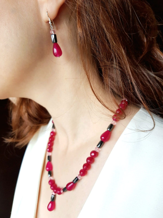 Set colier si cercei cu jad visiniu, agat visiniu si hematit [8]