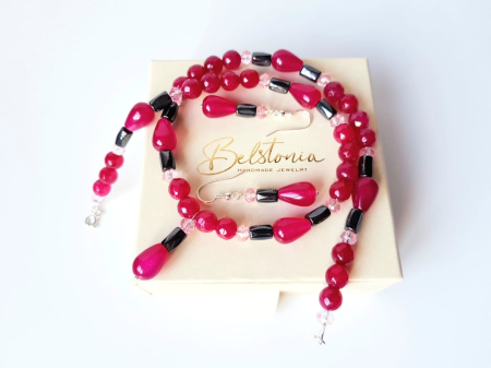 Set colier si cercei cu jad visiniu, agat visiniu si hematit [5]