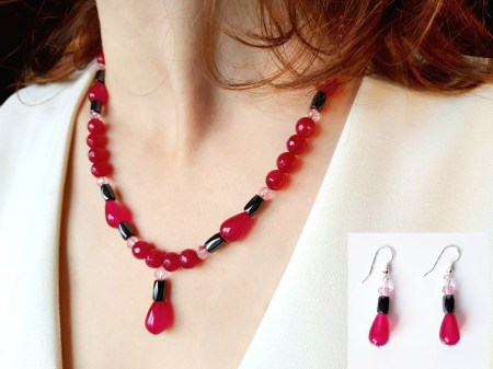 SETURI - Set colier si cercei cu jad visiniu, agat visiniu si hematit