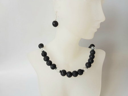 Set colier si cercei cu lava neagra si hematit [5]