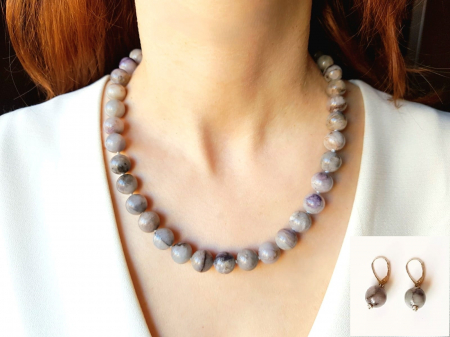 Seturi Handmade - Colier si cercei - Set colier si cercei cu lepidolit