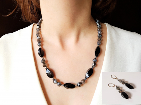 Seturi Handmade - Colier si cercei - Set colier si cercei cu onix, agate si hematite