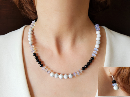 Seturi Handmade - Colier si cercei - Set colier si cercei cu onix, opalit, howlit si hematite