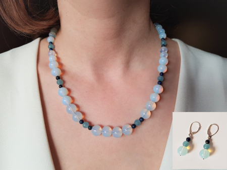 Seturi Handmade - Colier si cercei - Set colier si cercei cu opalit, jad albastru si lapis lazuli