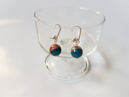 Set colier si cercei de agate albastre-portocalii [5]