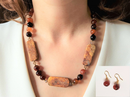 SALES - Set colier si cercei de agate maro