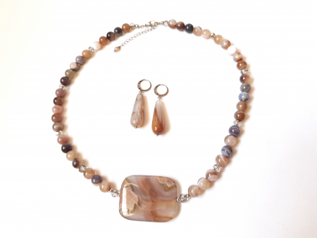 Set colier si cercei de agate maro deschis [2]