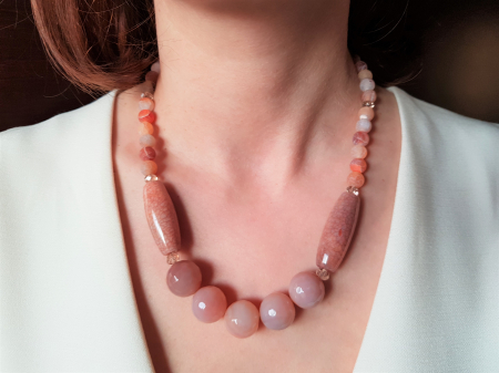 Set colier si cercei de agate roz-somon [6]