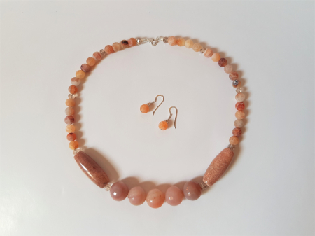 Set colier si cercei de agate roz-somon [5]