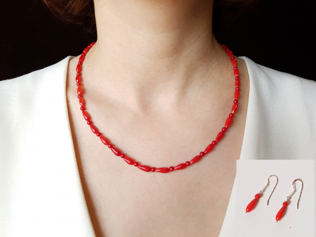 Seturi Handmade - Colier si cercei - Set colier si cercei de coral rosu