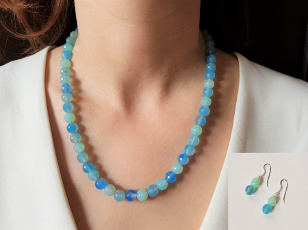 Seturi Handmade - Colier si cercei - Set colier si cercei de jad bleu