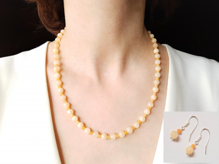 Seturi Handmade - Colier si cercei - Set colier si cercei de jad crem