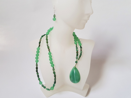 Seturi Handmade - Colier si cercei - Set colier si cercei de jad cu pandantiv agata verde