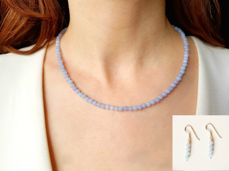 Seturi Handmade - Colier si cercei - Set colier si cercei din agate bleu