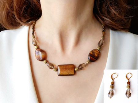 SETURI - Set colier si cercei din ochi de tigru, hematit auriu si cristale