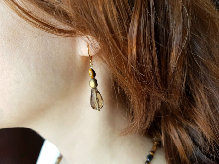 Set colier si cercei din ochi de tigru, hematit auriu si cristale [8]