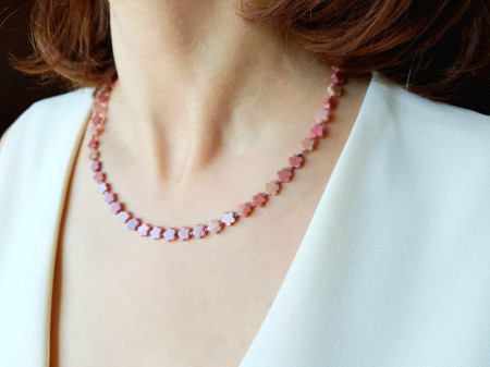 Set colier si cercei din rodonit, jad roz si turmalina roz [5]