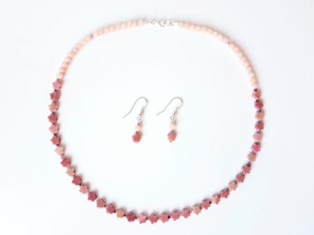 Set colier si cercei din rodonit, jad roz si turmalina roz [2]