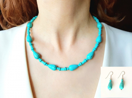 Seturi Handmade - Colier si cercei - Set colier si cercei din turcoaz reconstituit