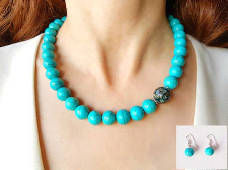 SETURI - Set colier si cercei din turcoaz si scoica abalone