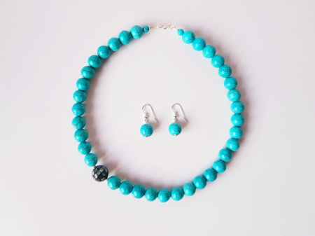 Set colier si cercei din turcoaz si scoica abalone [4]