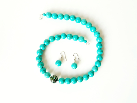 Set colier si cercei din turcoaz si scoica abalone [2]