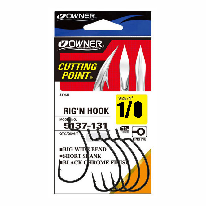 Cârlige de pescuit offset Owner 5137 Rig'N Hook Cutting Point, Marime 4, 6 bucati/plic [1]