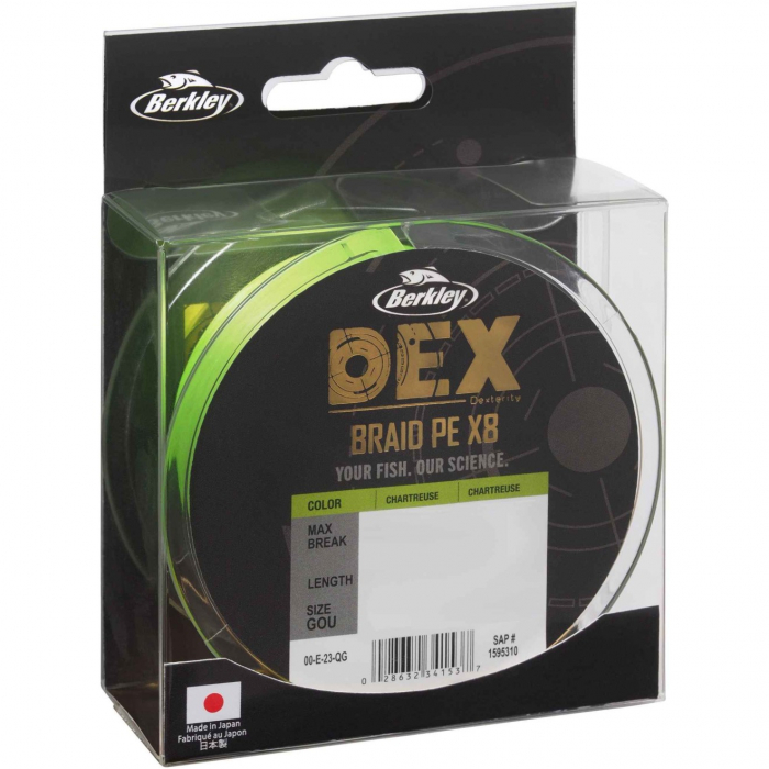Fir pentru pescuit Berkley DEX Braid X8; 300m; 0.04mm; 4.1kg; Chartreuse [2]