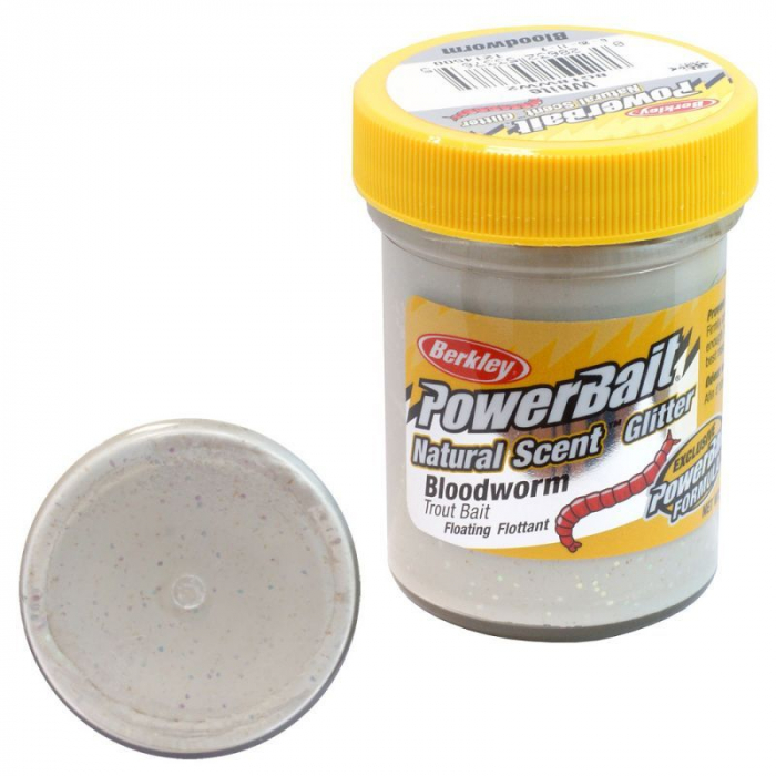 Momeala pentru păstrăv Berkley PowerBait Natural Scent Gliktter - aroma vierme de sange, White [1]