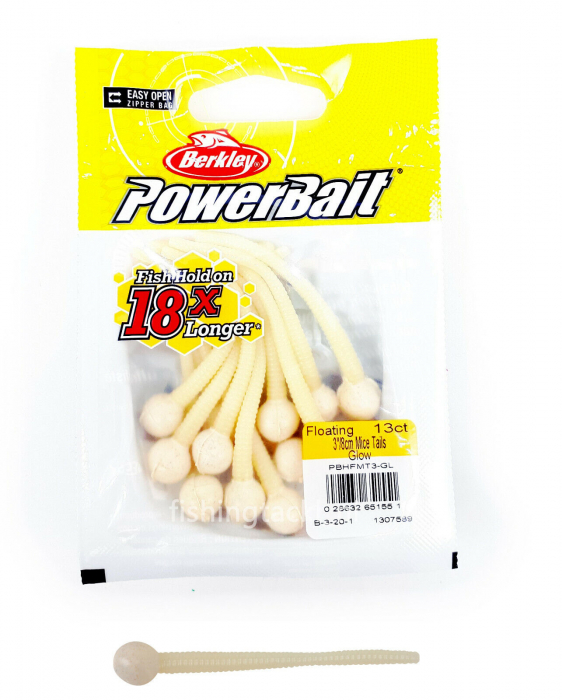 Momeala Berkley PowerBait Floating Mice Tails Original Scent, 8 cm, Glow, 13 bucati [2]