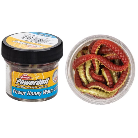 Momeala Berkley Powerbait Honey Worm 2,5cm Red Yellow 55 bucati/borcan [2]