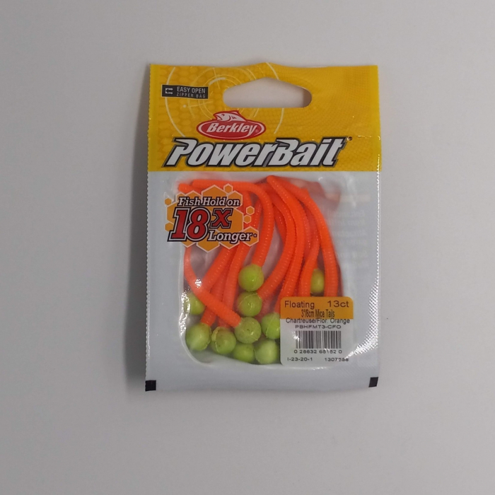 Momeala Berkley PowerBait Floating Mice Tails Original Scent, 8 cm, Chartreuse/Fluor Orange, 13 bucati [2]