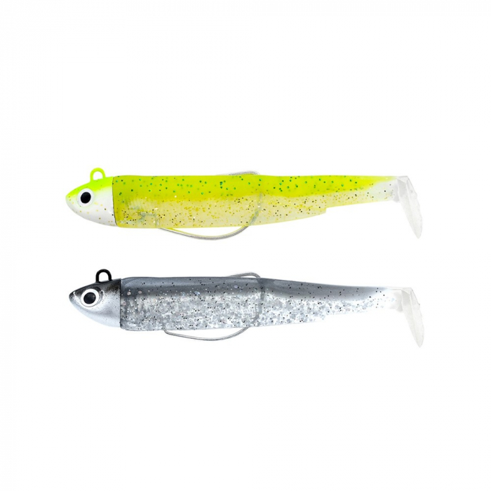 Naluca Fiiish Black Minnow No1 Double Combo Shad: 2 Jig Heads 4.5g + 2 Lure Bodies 7cm - Lime Juice/Silver Strike [1]